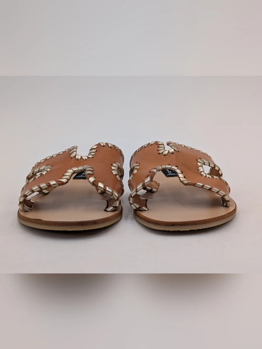 Steve Madden Greece Size 7 Genuine Leather Cognac Silver Metallic-Accent Flats